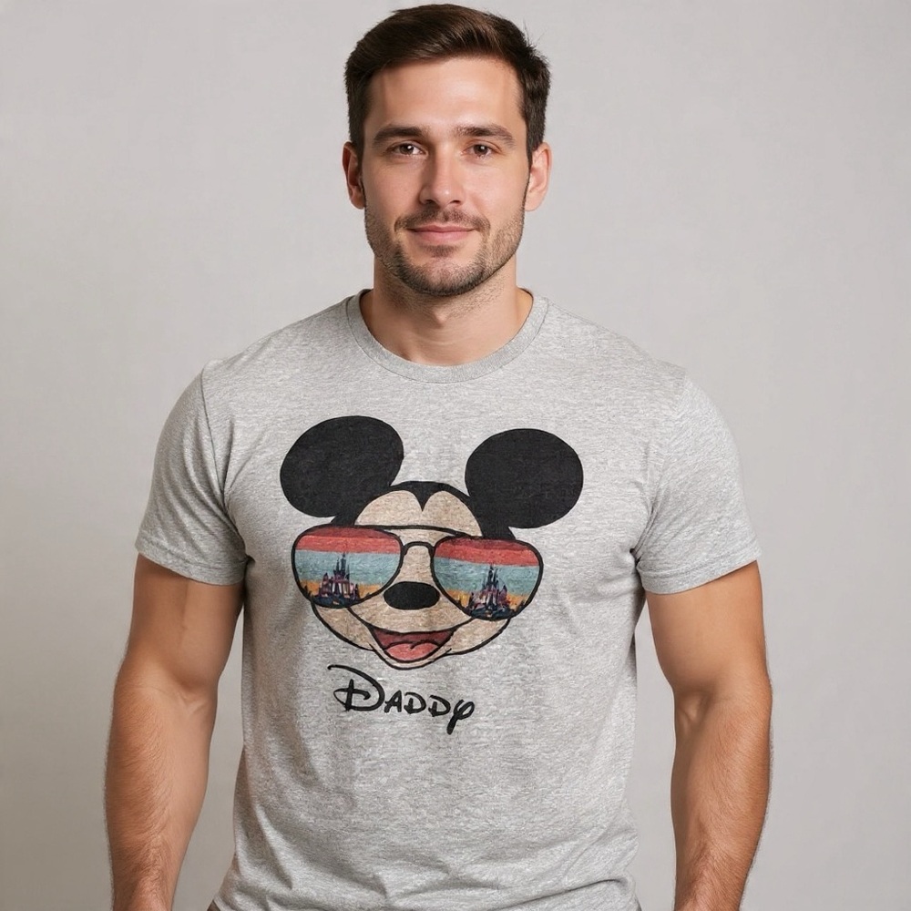 Disney Mickey Mouse Daddy Sunglasses Graphic Tee Men’s Large Gray